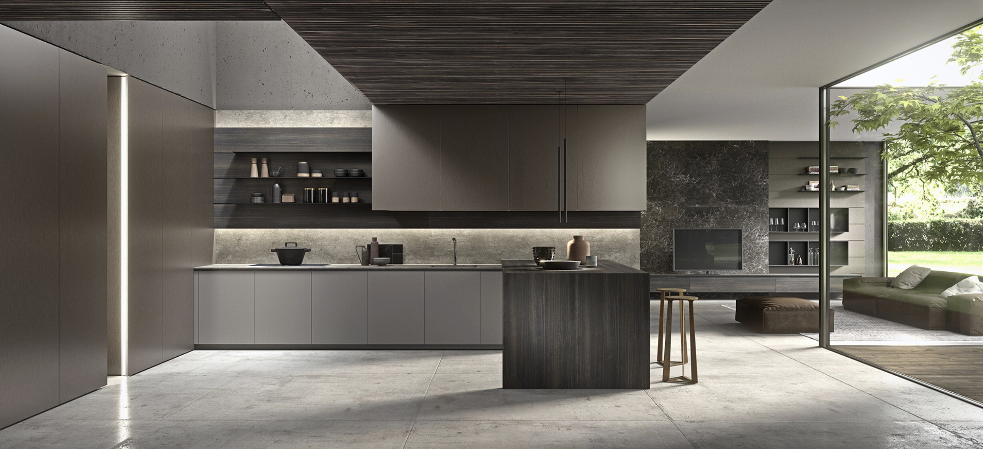 Moderna dnevna soba z minimalističnim pohištvom